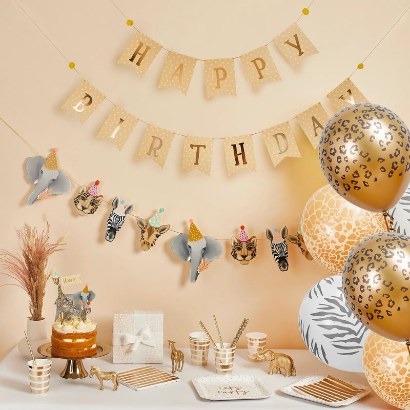 Rose Gold Happy Birthday Garland with Pompoms 2 Tiers 2 Metres
