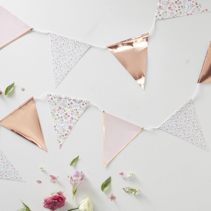 Rose Gold and Floral Party Bunting 3.5 Metres