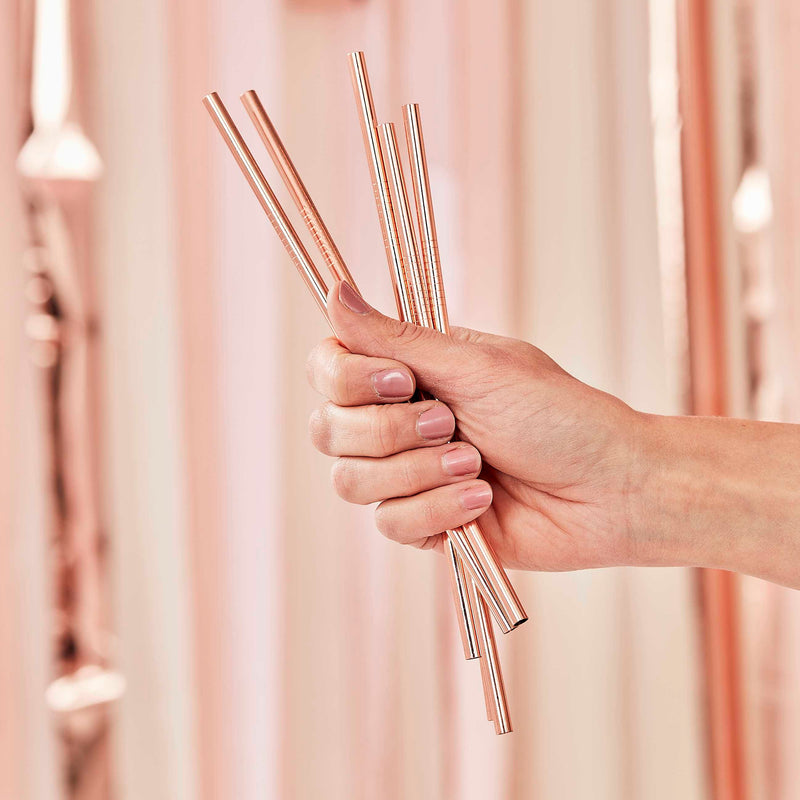 Rose Gold Stainless Steel Reusable Straws Pack of 5