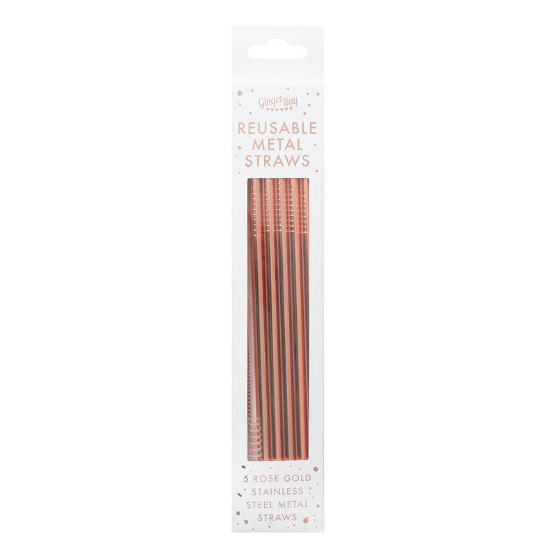 Rose Gold Stainless Steel Reusable Straws Pack of 5
