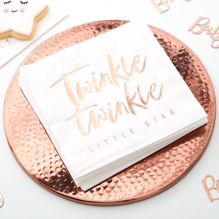 Rose Gold Foiled Twinkle Twinkle Baby Shower Napkins Pack of 16