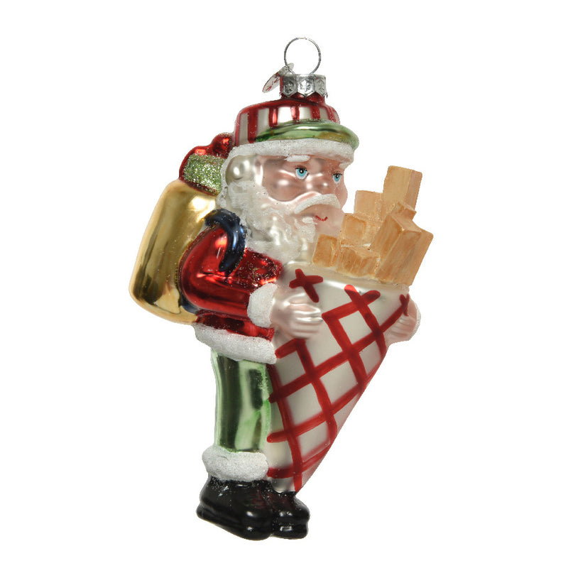 Santa Holding Chips 3d Shaped Glass Christmas Hanging Bauble
