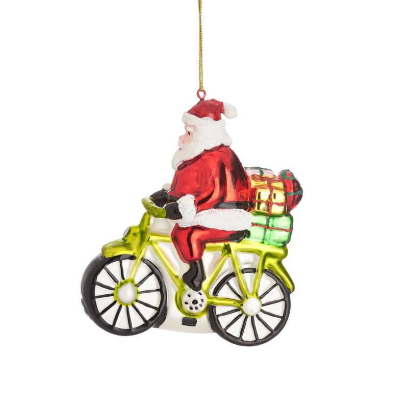 Santa Riding A Bicycle Hanging Christmas Bauble