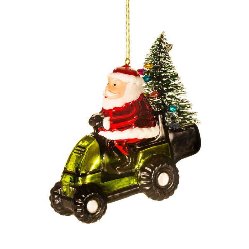 Santa Riding A Lawnmower Hanging Christmas Bauble