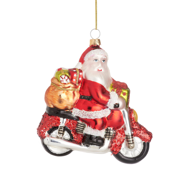 Santa On A Motorbike Hanging Christmas Bauble