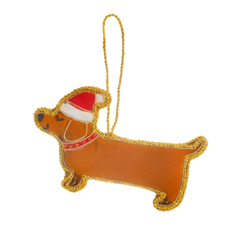 Santa Sausage Dog Zari Embroidery Decoration