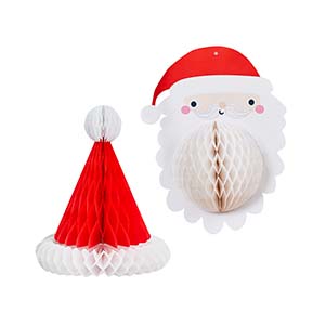 Red and White Honeycomb Santa Decorations Pack of 2