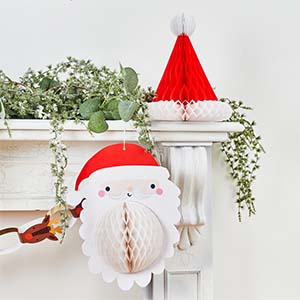 Red and White Honeycomb Santa Decorations Pack of 2