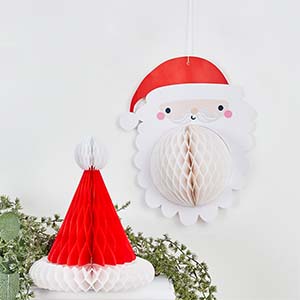 Red and White Honeycomb Santa Decorations Pack of 2