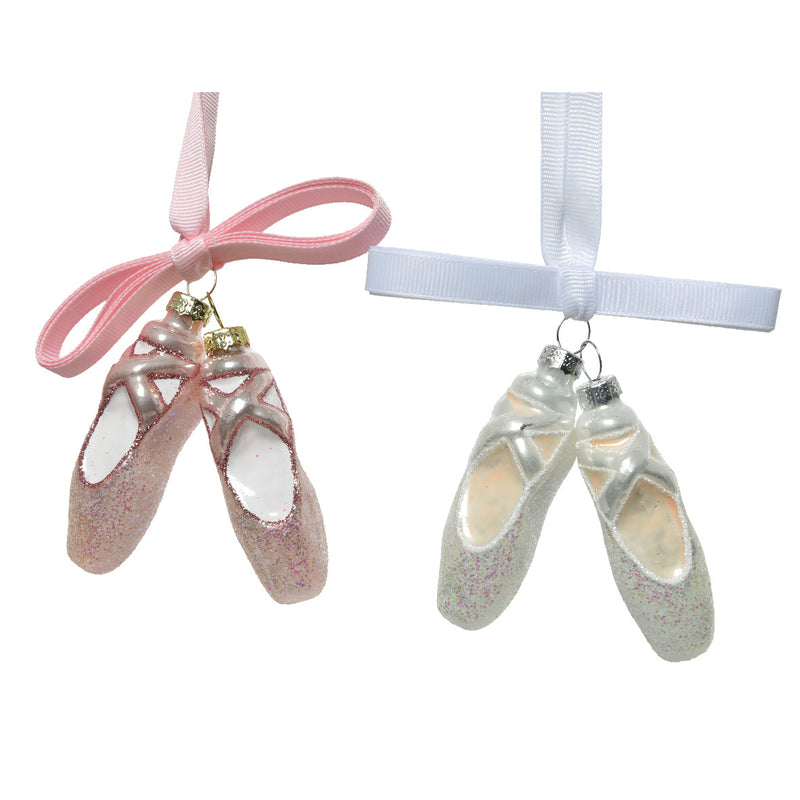 Ballet Slippers White Glitter 3D Glass Christmas Hanging Bauble
