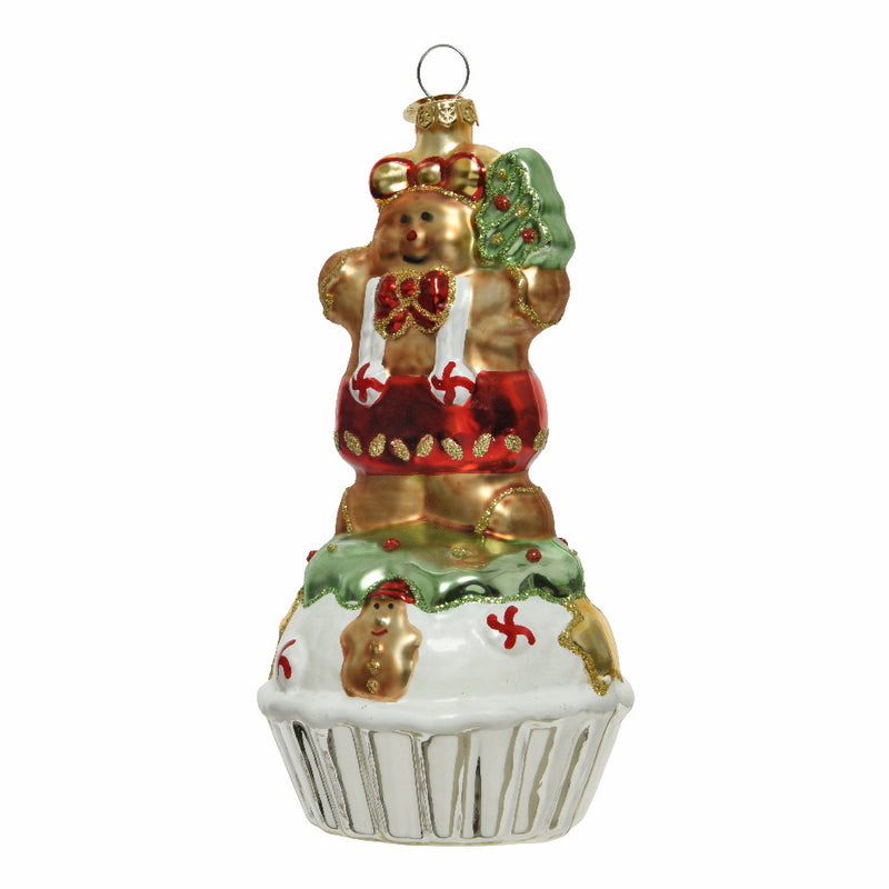 Gingerbread Cupcake Shaped 3D Glass Christmas Hanging Bauble