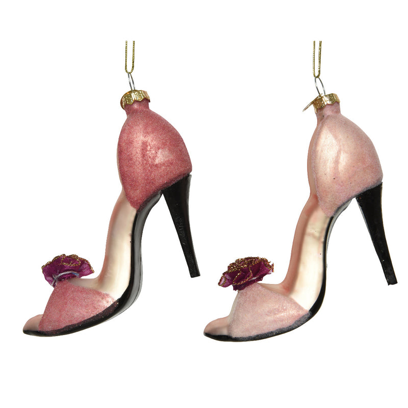 Dark Pink Stiletto Shoe Shaped 3d Glass Christmas Hanging Bauble