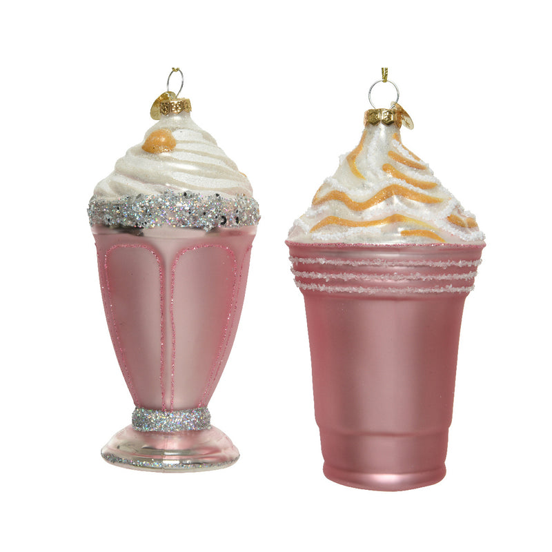 Pink Ice Cream Sundae 3D Glass Christmas Hanging Baubles Set of 2
