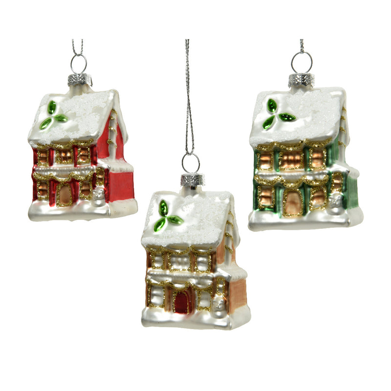 Christmas Cottages 3D Baubles Shaped Set of 3 Hanging Christmas Decorations