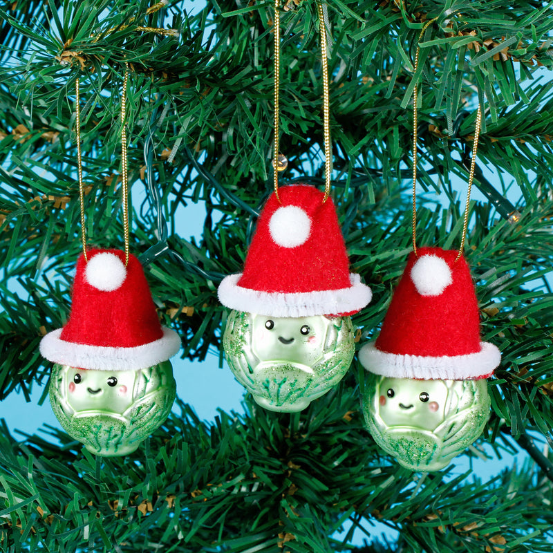 Mini Santa Brussel Sprout Hanging Decorations - Set of 3