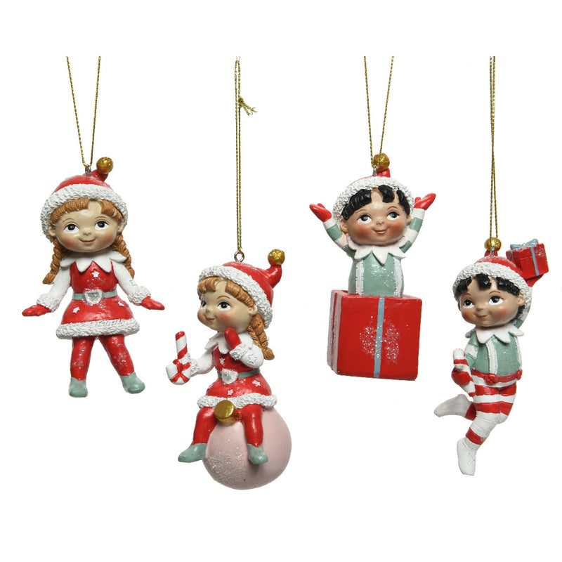Elves Set of 4 Shaped Resin 3D Christmas Hanging Baubles