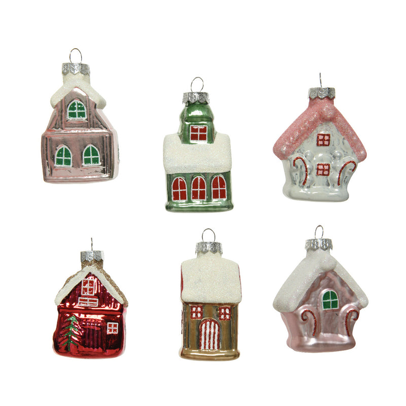 Christmas Village Houses 3D Baubles Shaped Set of 6 Hanging Christmas Decorations