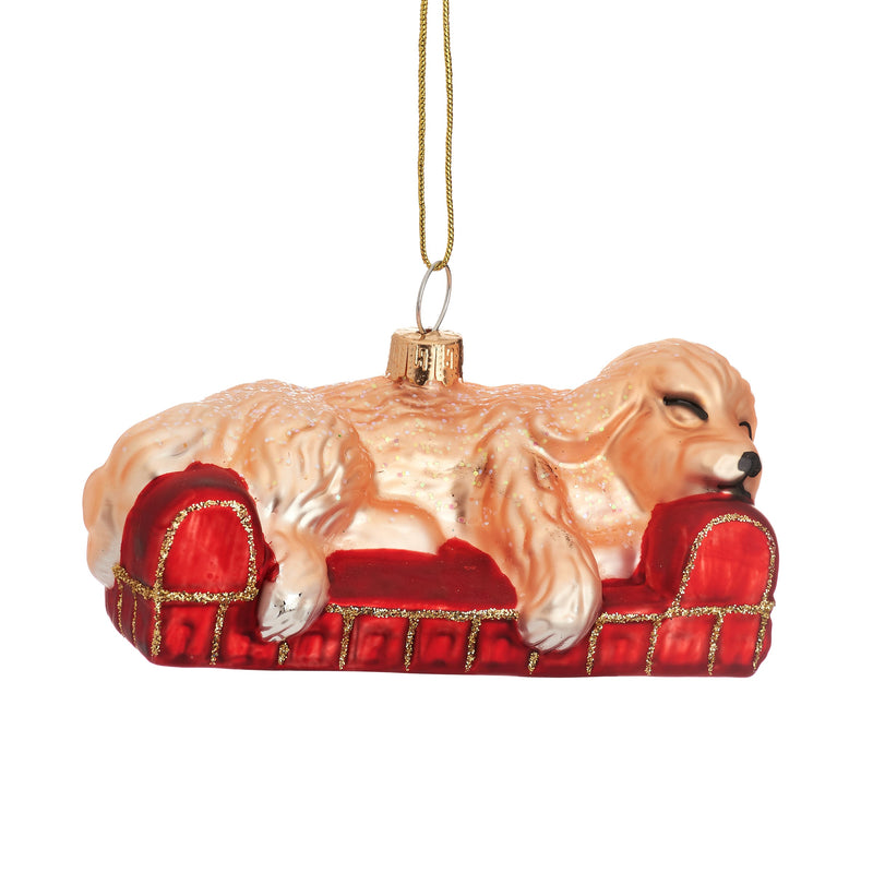 Pampered Sleeping Dog Hanging Christmas Bauble