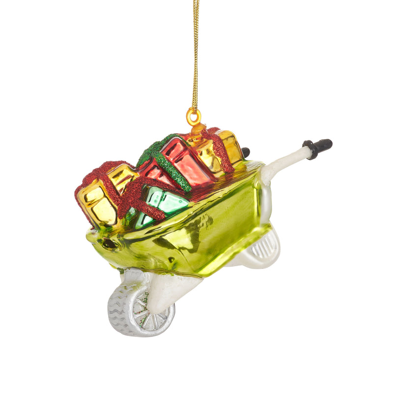 Wheelbarrow With Presents Hanging Christmas Bauble