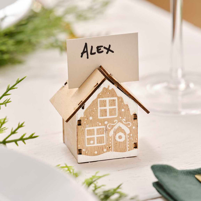 Wooden Gingerbread House Place Card Holders Pack of 6