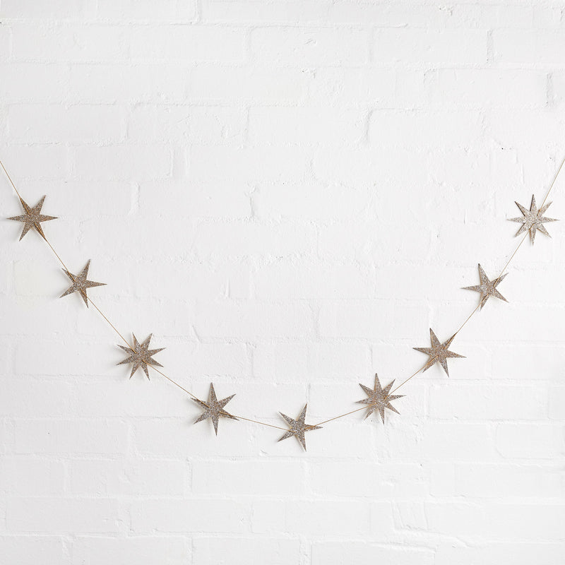 Wooden Glittery Star Christmas Garland 2 Metres