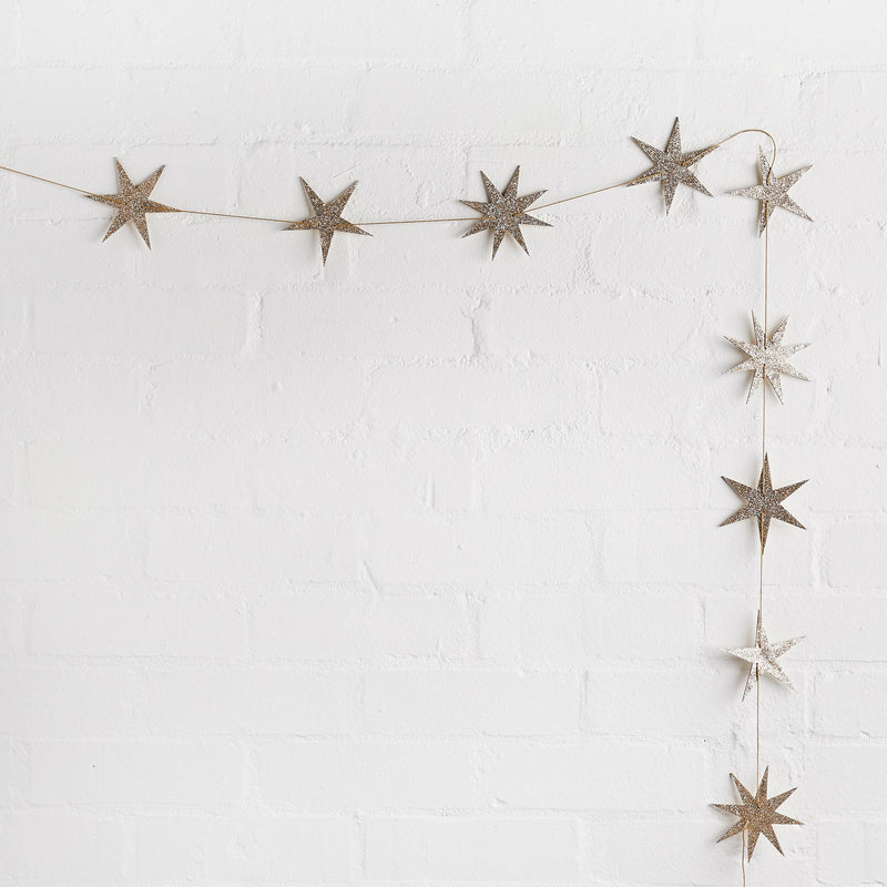 Wooden Glittery Star Christmas Garland 2 Metres