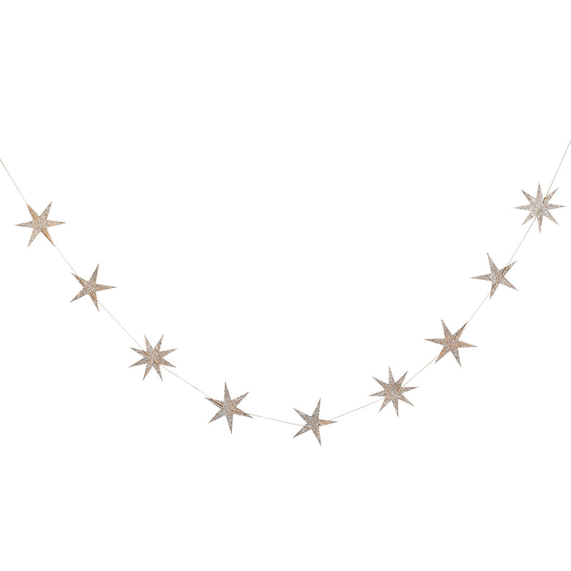 Wooden Glittery Star Christmas Garland 2 Metres
