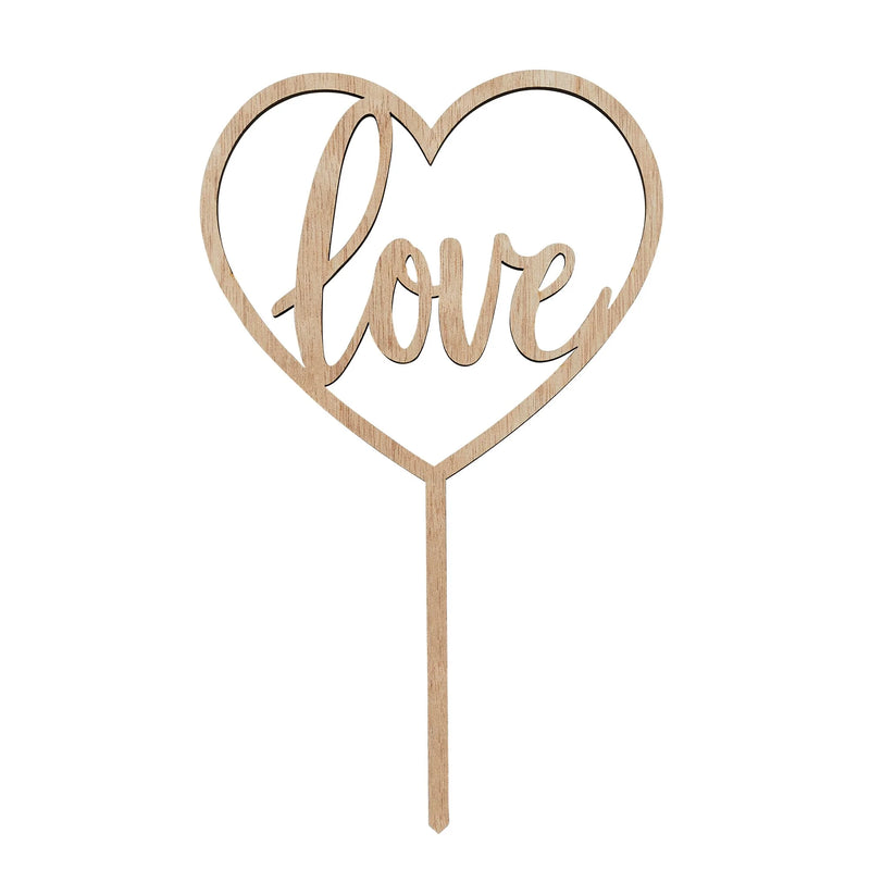Wooden Love and Heart Cake Topper