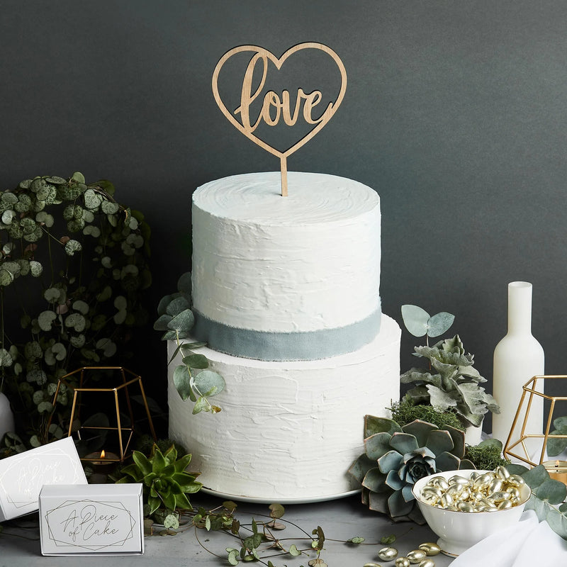 Wooden Love and Heart Cake Topper
