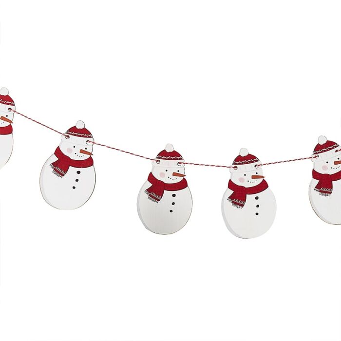 Snowman Shaped Wooden Christmas Bunting 8 Decorations 2 Metres