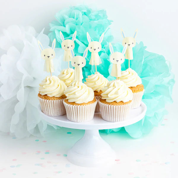 Yellow Bunny Cake Toppers Picks Pack of 6 for Baby Shower or Easter