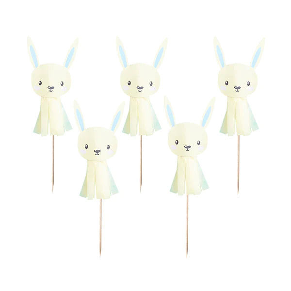 Yellow Bunny Cake Toppers Picks Pack of 6 for Baby Shower or Easter